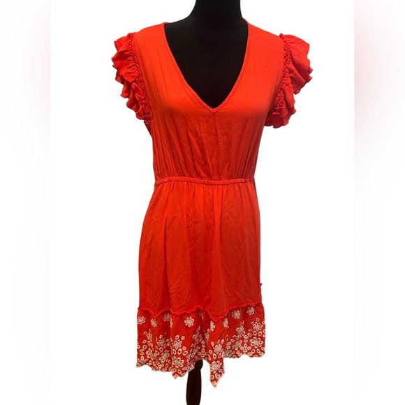 Solitaire Anthropologie bohemian Red & white Embroidered Dress Sz L - Picture 1 of 4